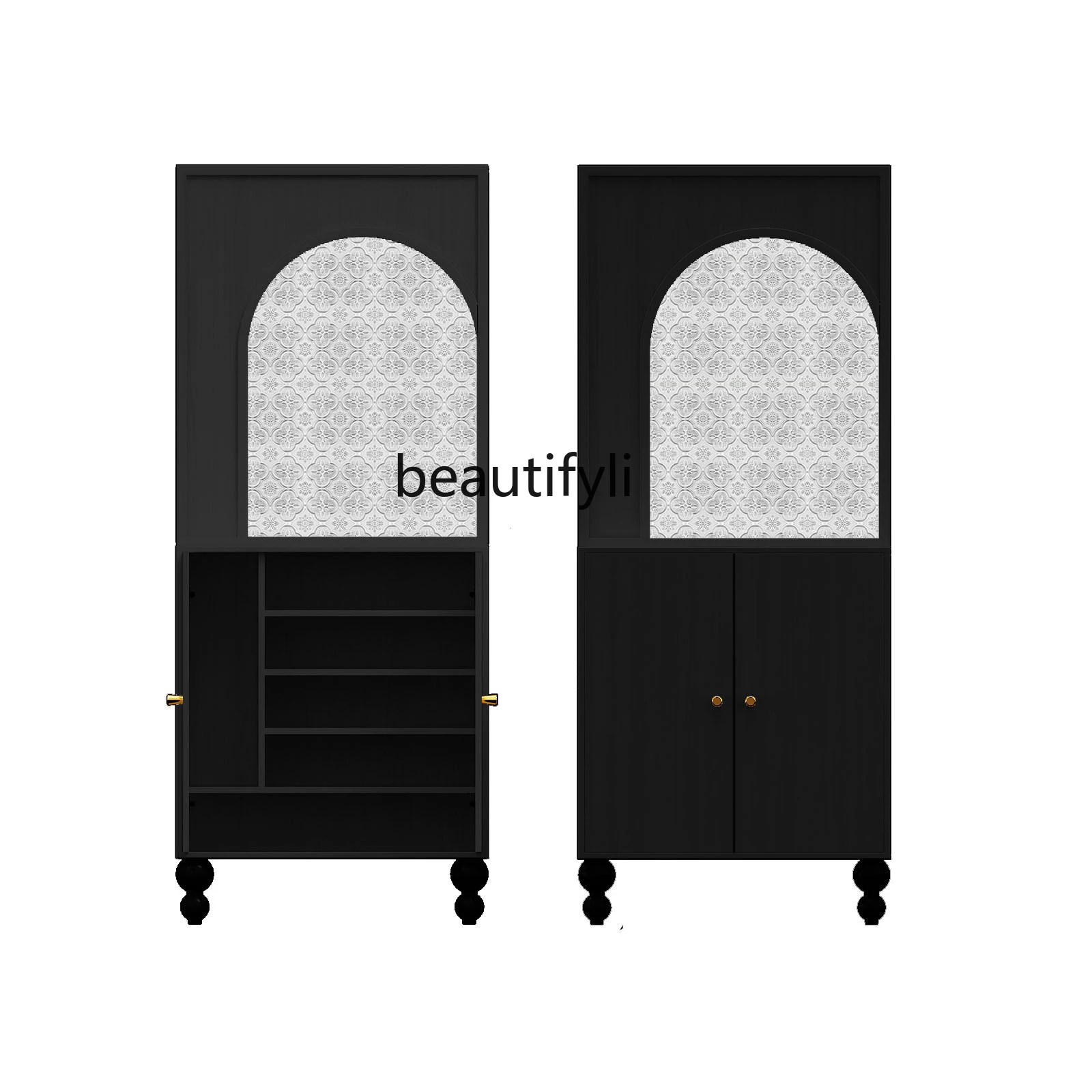 

Retro Begonia Glass Locker Household Entrance Cabinet Covering Solid Wood Subareas Screens Side Cabinet Household Shoe Cabinet