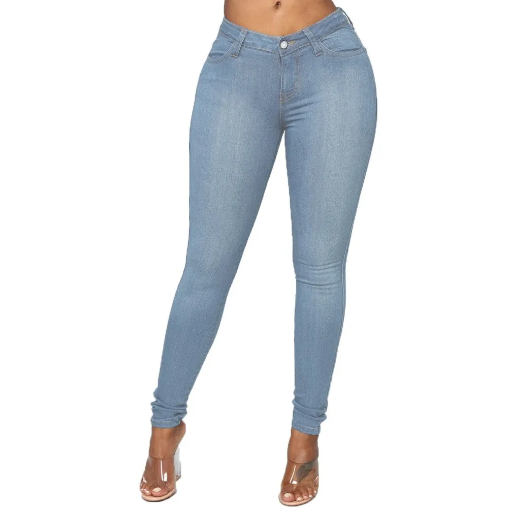 Washed Long Pants Jeans Skinny Commuter Chic with Mid Rise Pencil Pants Full Length Autumn Urban Mid Waist Long Skirt for Women