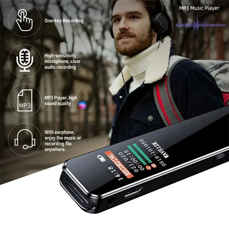 Digital Voice Recorder Pen Portable MP3 Player Audio Recorder With 512Kbps Recording Work Interviews-AU47