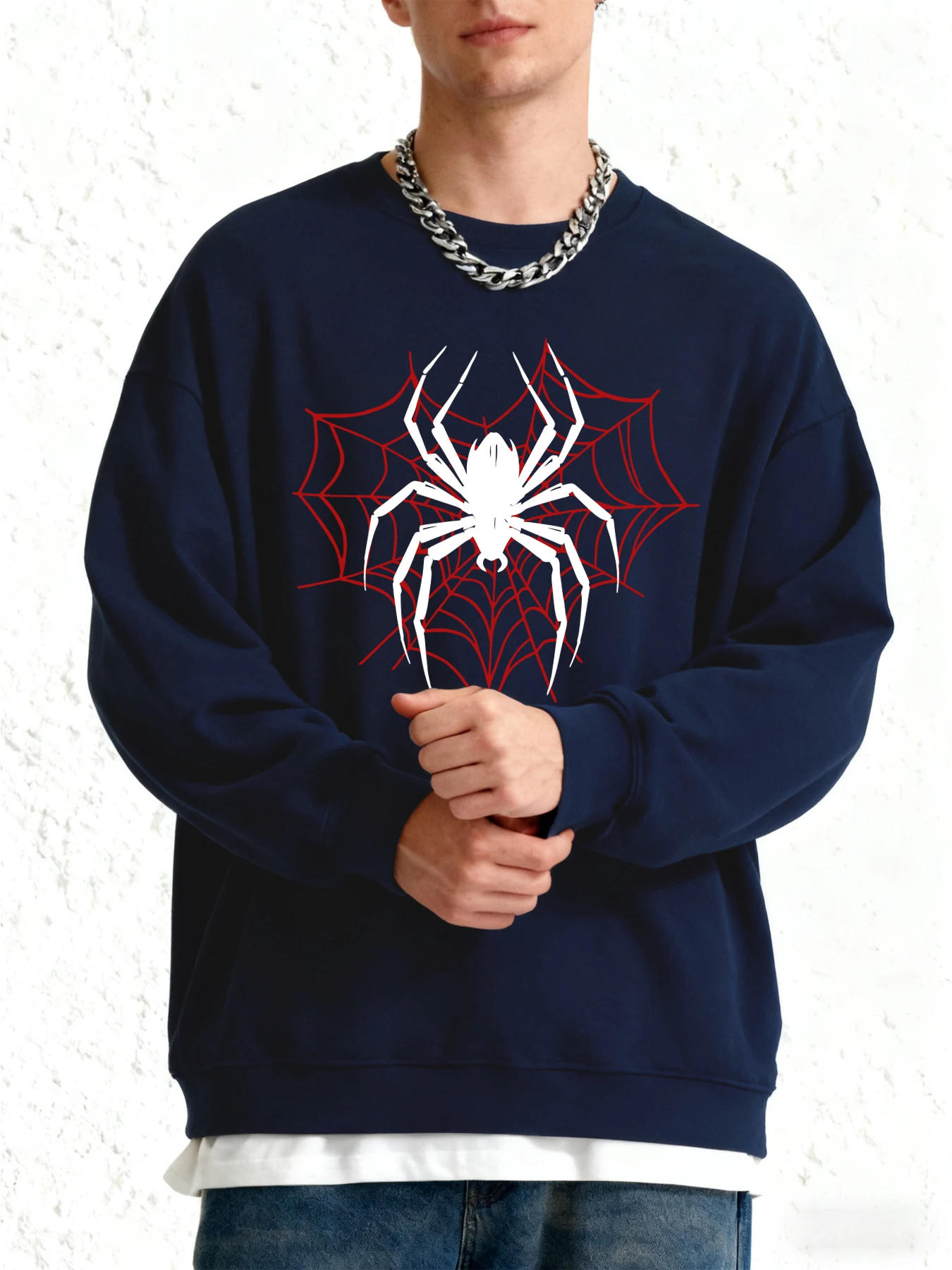 العناكب على شبكة العنكبوت المطبوعة الرجال البلوز الخريف عارضة البلوز الملابس العصرية في الهواء الطلق أعلى كبيرة الحجم الشارع الشهير كل مباراة #3