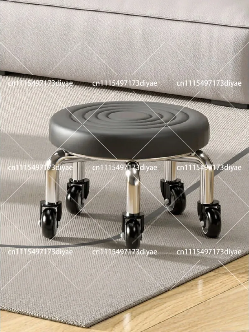 Universal Wheel Small Stool round Bench Low Seat Chair with Pulley Home Use Furniture Compact Height Adjustable Seating