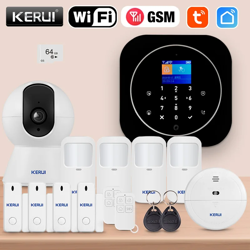 

Домашняя охранная сигнализация KERUI, совместимая с Alexa, GSM-сигнализация с сигнализацией через приложение для телефона, сиреной, PIR-датчиком Tuya Smart G12