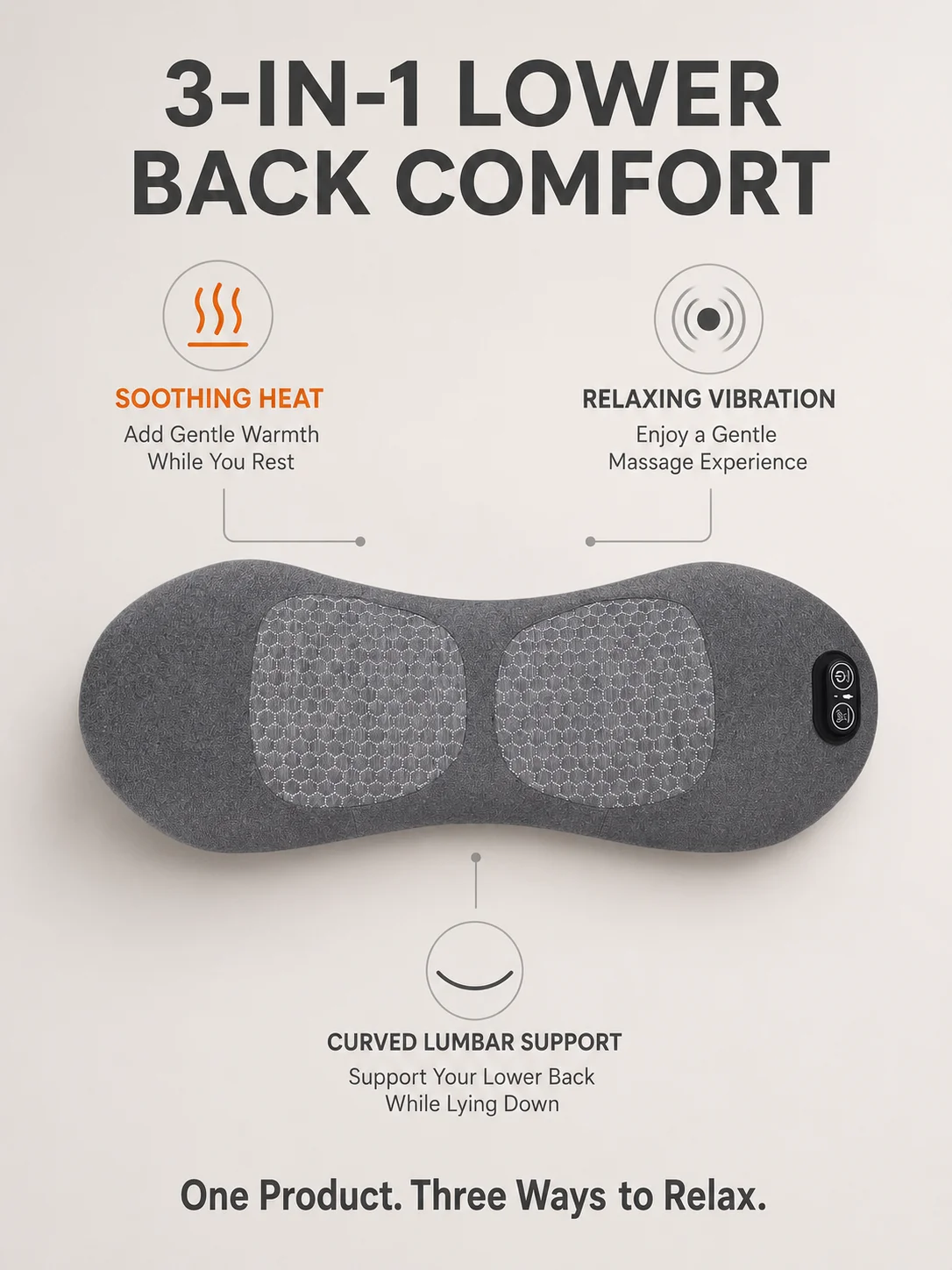 3-in-1 Lower Back Massager with Heat & Vibration Lumbar Support Pillow for Sitting Office Home Back Relaxation