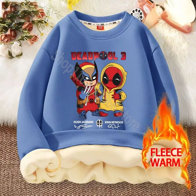 New Deadpool & Wolverine Imitation Cashmere Sweatshirts Marvels Boys Girls Clothes Movie Character Prints Streetwear Party Gifts