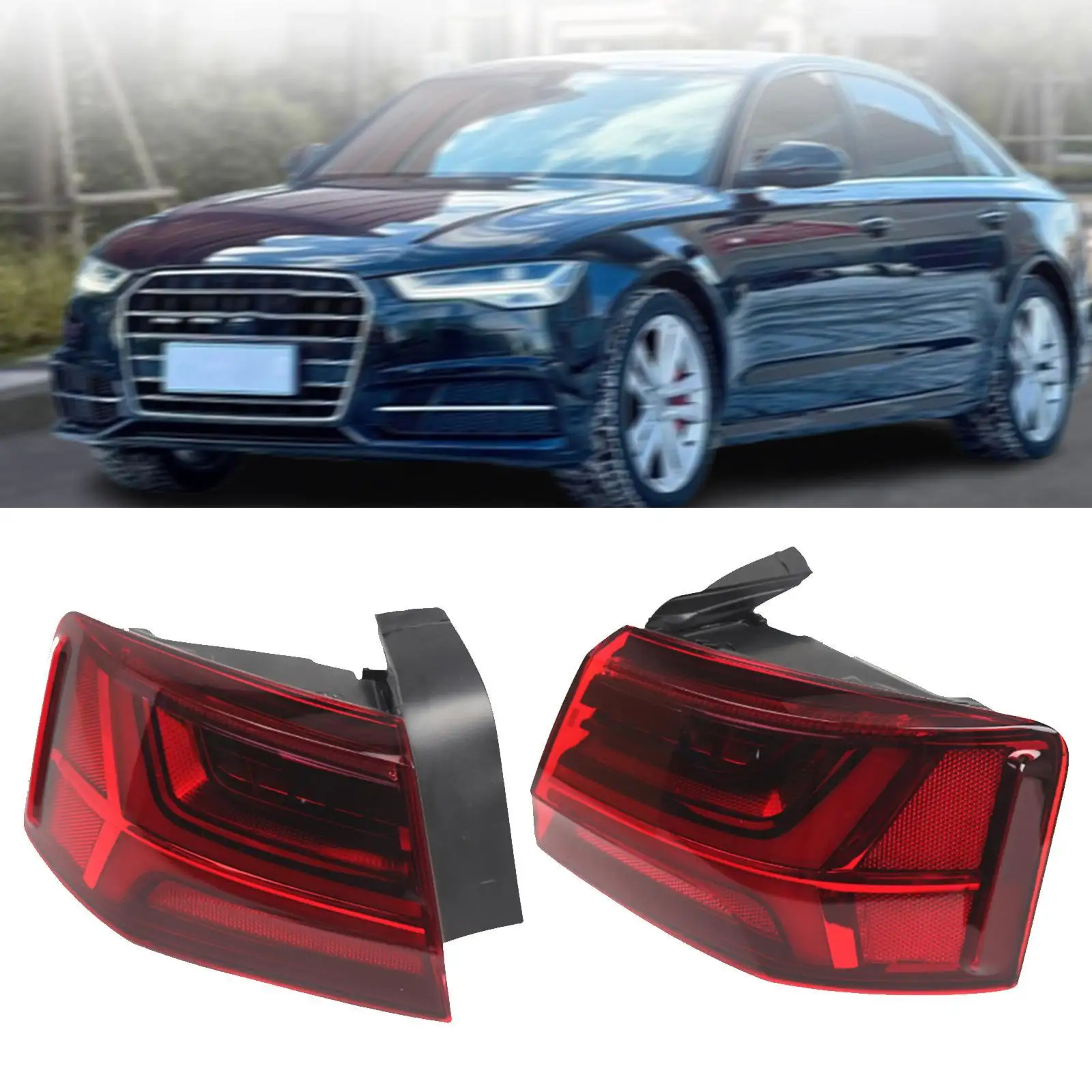 

Car Tail Light Assembly Plastic Rear Turn Signal Brake Light Replacement for Audi A6 C7 Sedan 2014-2018