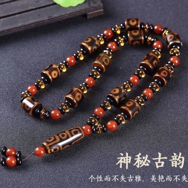 

Natural Tibetan Three Eyes Nine Eyes Tianzhu Agate Necklace Buddha Bead Bracelet Men's and Women's