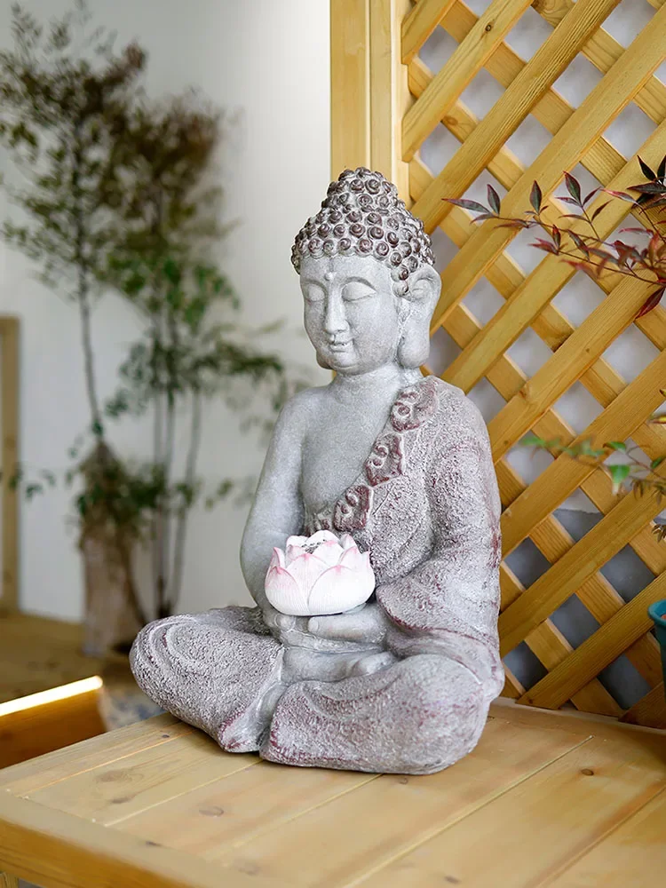 Decorative Vintage Buddha Statue,Solar Energy Courtyard,Chinese Zen Garden Balcony