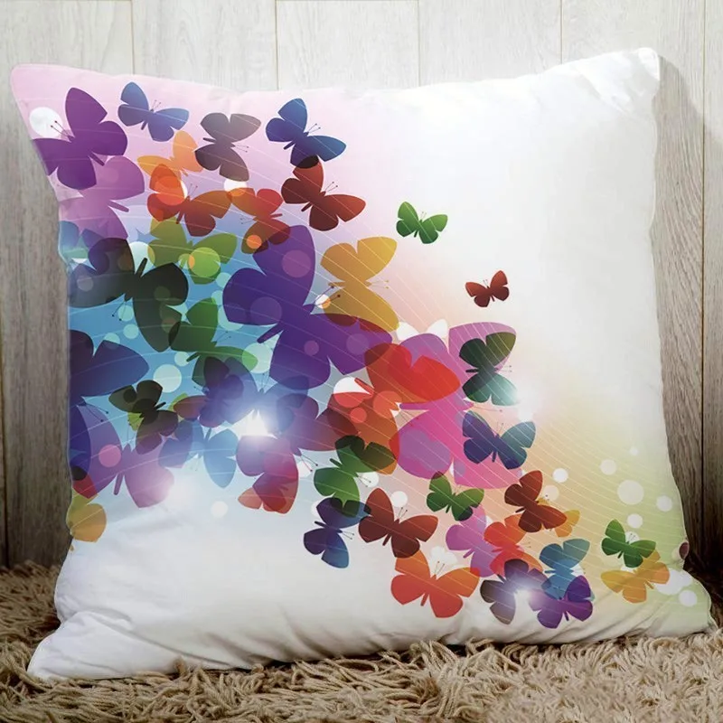 Cozy couch cushion cover butterfly printed 45x45cm home decorative pillows polyester peach fiber pillowcase seat back cushions