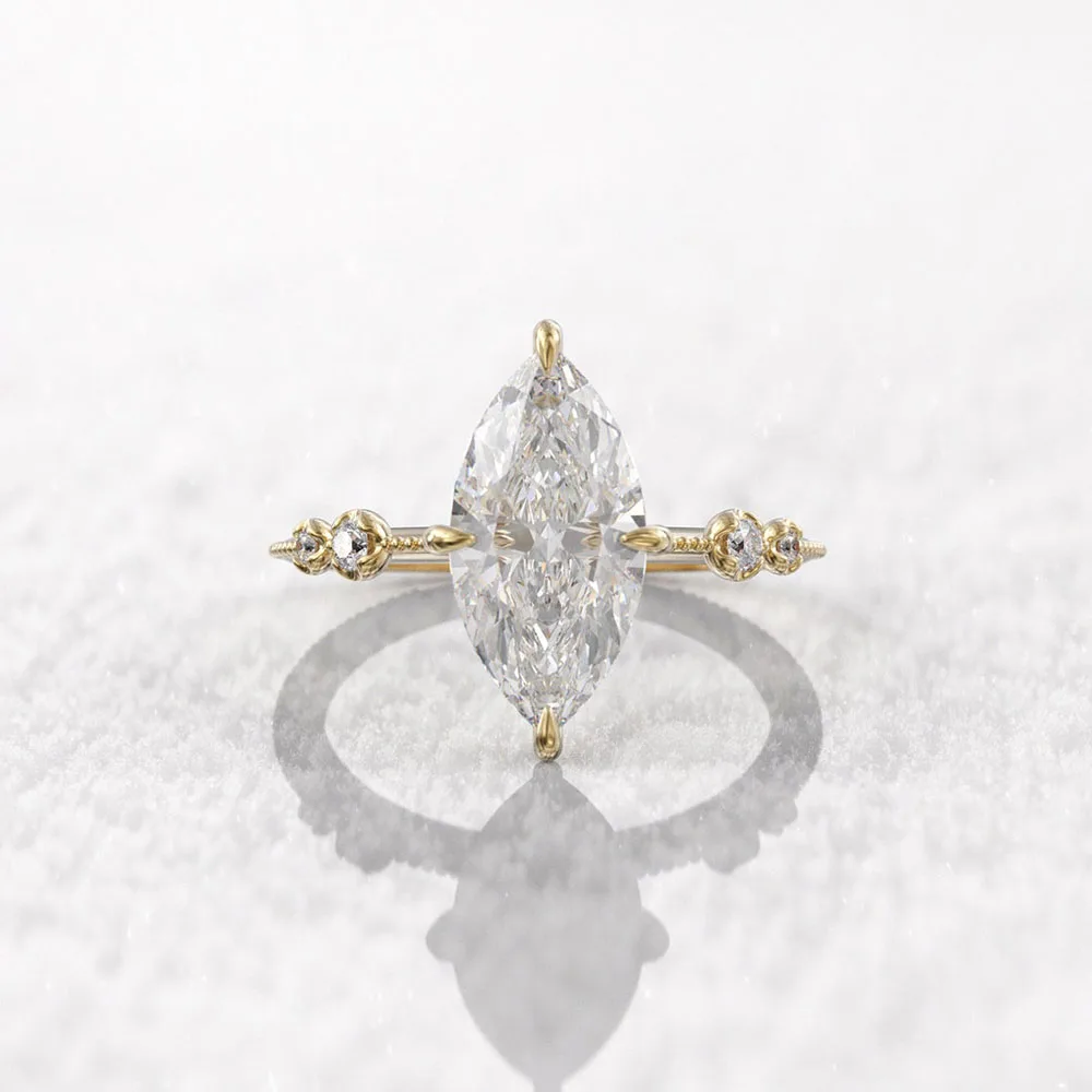 Huitan الفاخرة سوليتير كريستال ماركيز تشيكوسلوفاكيا خواتم فضية اللون/الذهب اللون موضة التعاقد العصابات الزفاف مجوهرات للنساء Hot #4