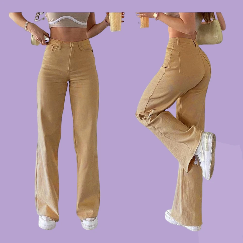 Women Retro Trousers Casual Jeans Khaki High Rise Cargo Pants Straight 90s Korean Fashion 2022 Streetwear