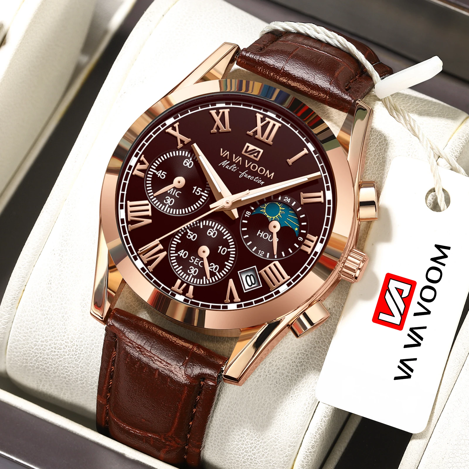 Fashion Sport Style Men's multifunctional 40mm Quartz Watch chronograph Watches for Man 3ATM Waterproof Luminous Date Moon Phase image 2