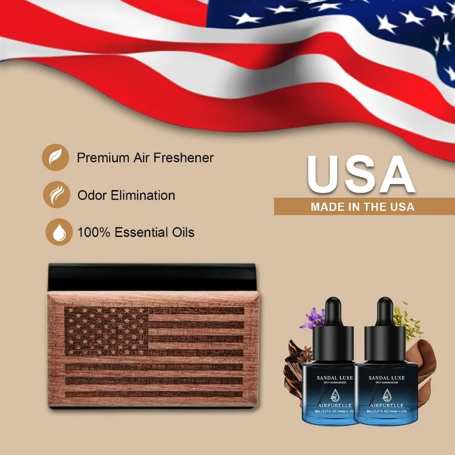 معطر هواء للسيارة يدوم طويلاً للرجال والنساء لمدة 90+ يومًا مع عطر من خشب الصندل الحار يتضمن عبوات 2 × 8 مل