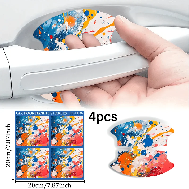4Pcs Colorful Paint Splatter Car Door Bowl Anti-Scratch PVC Decals Durable
