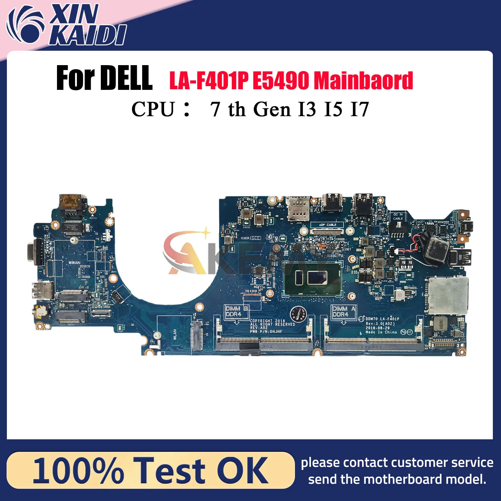 

Материнская плата для ноутбука DELL Latitude 5490 LA-F401P с процессором I3 I5 I7 7/8 0C08DH 0M71FV 0NJFT2 08KN1W, 100% протестировано, ОК