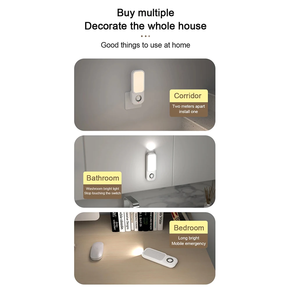 Carregamento sem fio LED Motion Sensor Night Light, Creative Home Sensor, Lanterna Plug-in, Quarto e corredor, 2024