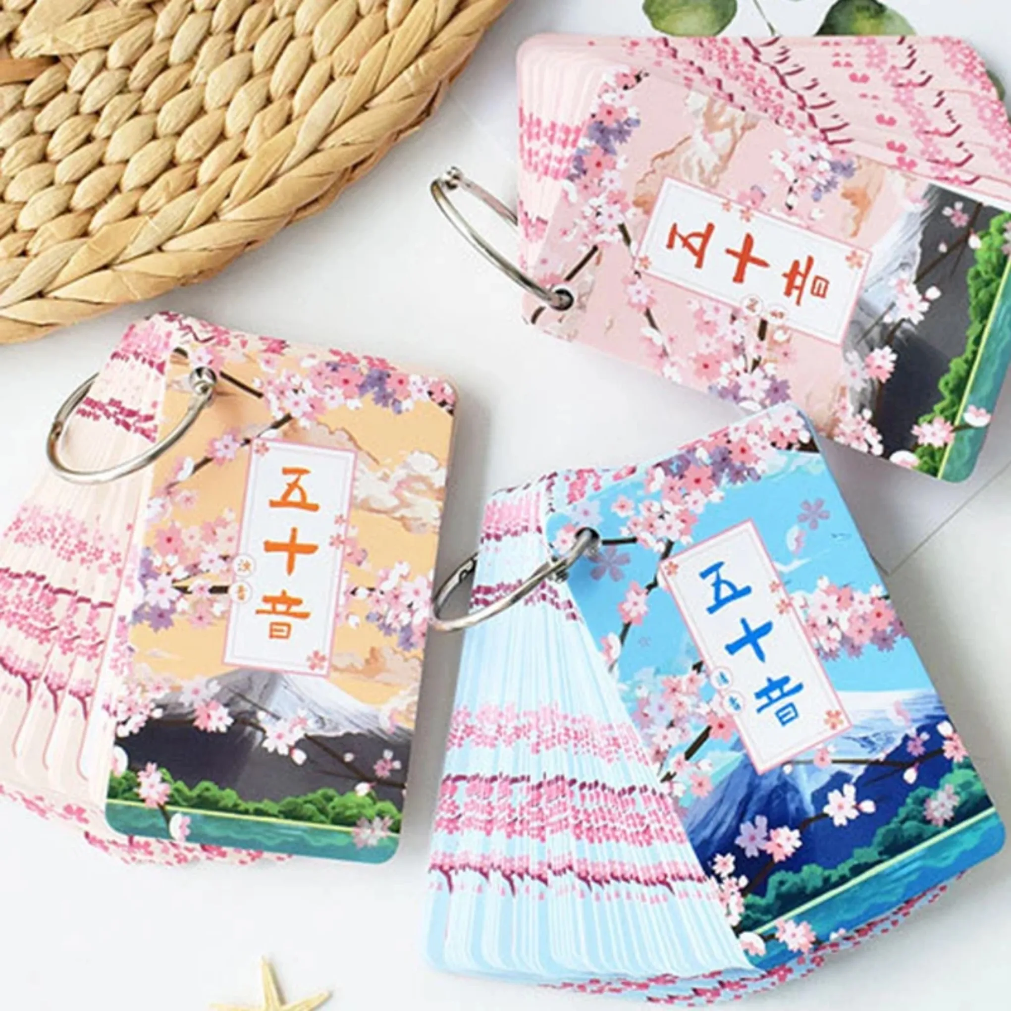 Zero Basic Japanese Kids Getting Started Self-Study 50 Kana Notes Quick Word Card Ring Button Children Portable Learning Cards