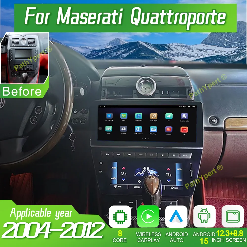 

12.3+8.8"Car Radio For Maserati Quattroporte 2004-2012 LCD Air Conditioning Screen Multimedia Player Android15 BT WiFi Carplay