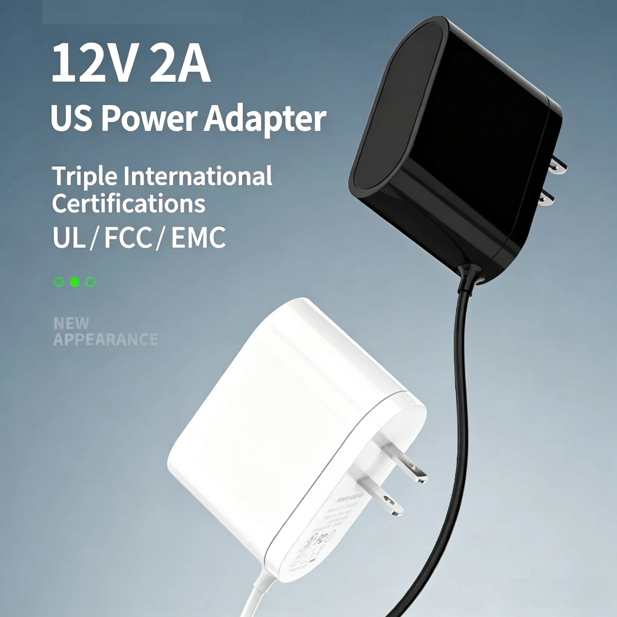 White 12V 2A Power Adapter, 3C Certified, US Plug UL Listed AC DC Power Supply