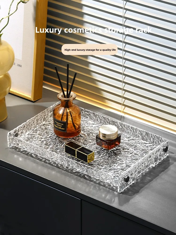 

Акриловый поднос для ванной комнаты, настольный органайзер для косметики и ухода за кожей, прямоугольный однослойный поднос для чашек и тарелок для дома и гостиной