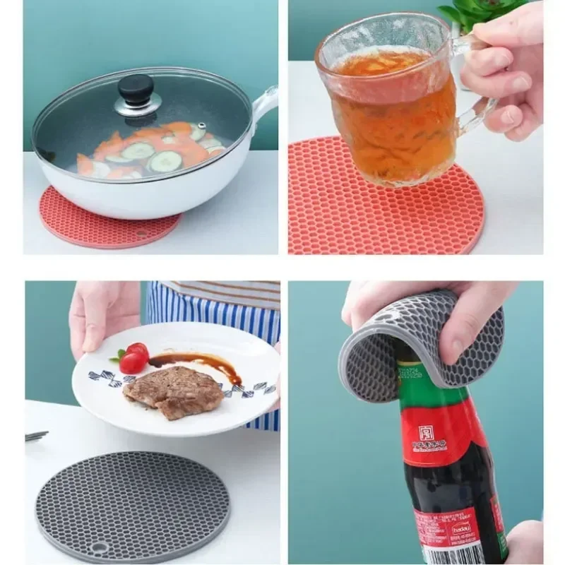 

식기 매트Honeycomb Silicone Microwave Mat Heat-Resistant Non-Slip Pot Holder Thickened Round Coaster Insulation Pad Anti-Scalding