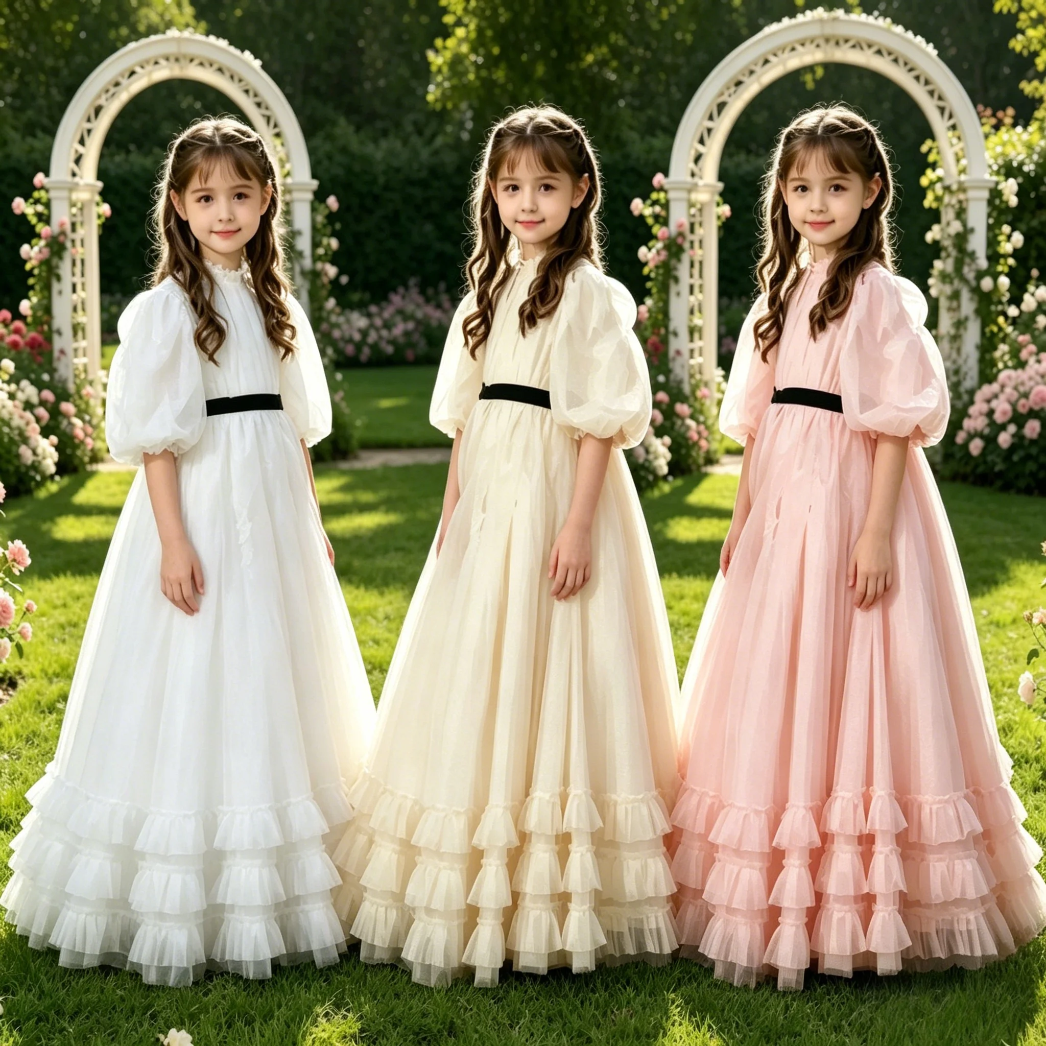 

Customized Flower Girl Dress For Wedding High Waist Neck Half Sleeves Puffy Tulle Pleated Kids Birthday First Communion Gowns