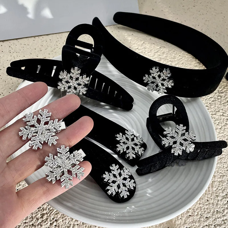 ベルベットスノーフレークヘアピン気質輝くヘアクリップ女性用秋冬高級感BBヘアクリップパーティーヘッドウェア