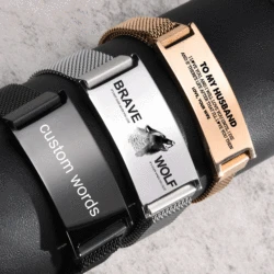 Chunky Magnetic Mesh Strap Bracelets for Men Boys,Custom Text ID Name Chain Wristband,Valentine's Day Father's Day Gift