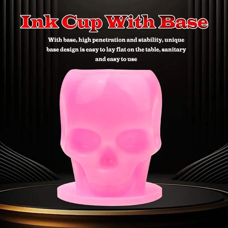 

100pcs New Tattoo Ink Cups Skull With Base Disposable Professional Tattoo Makeup Tool Pigment Cups Plastic Holder for Artists