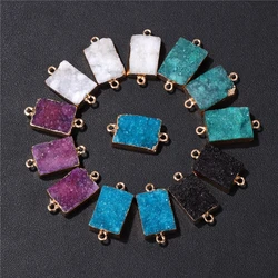 Natural Druzy Pendant 14x18mm Rectangular Shape Healing Stone Connectors For Jewelry Making Bracelets Earrings DIY Accessories
