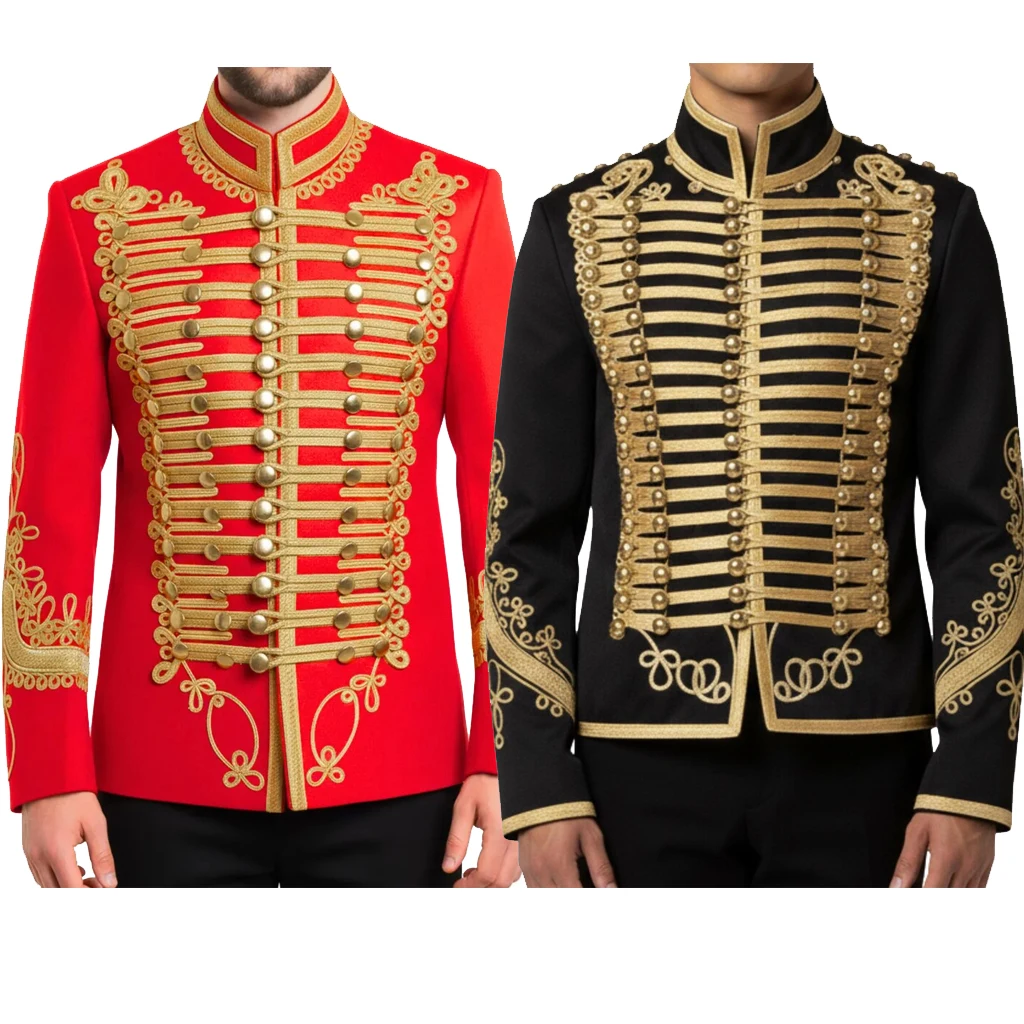 

Custom Made Mens Wool Hussar Jacket Gold Braid Napoleonic Military Officer Coat Vintage Romantic Military Parade Tunic Top