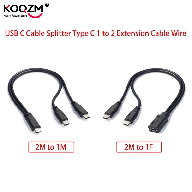 USB C Cable Splitter Type C 1 To 2 Extension Cable Wire For PC Phone Tablet 15W 3A Power Adapter Cord Charging Converter Line