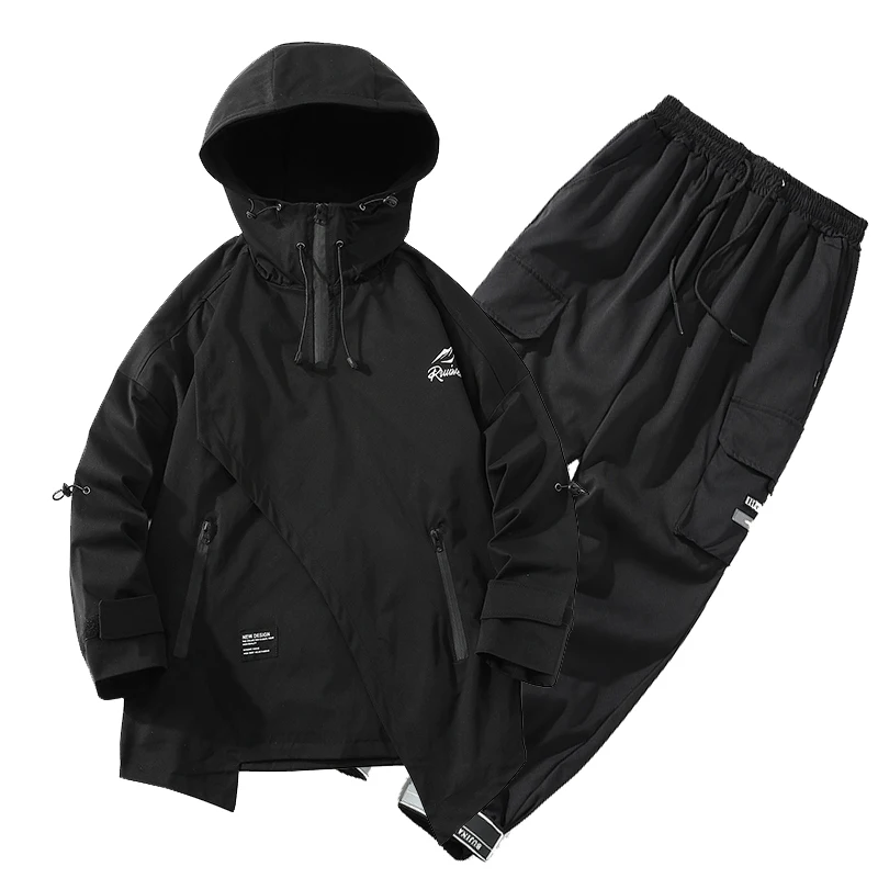 

2024 Hip Hop Men Tracksuit Workwear Mens Jacket And Pants 2 PC Sets Ribbons Coat Long Pants Mens Clothing