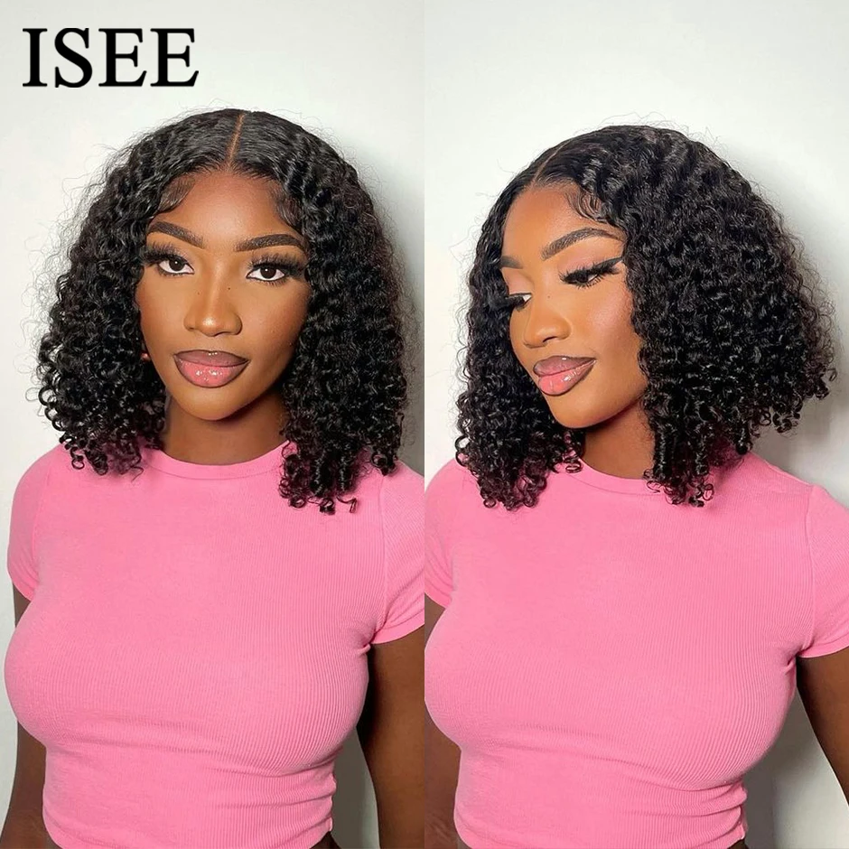 

ISEE HAIR Mongolian Kinky Curly Bob Wig Lace Front Human Hair Wigs 13X4 Short Jerry Curly 4x4 Lace Closure Human Hair Wigs