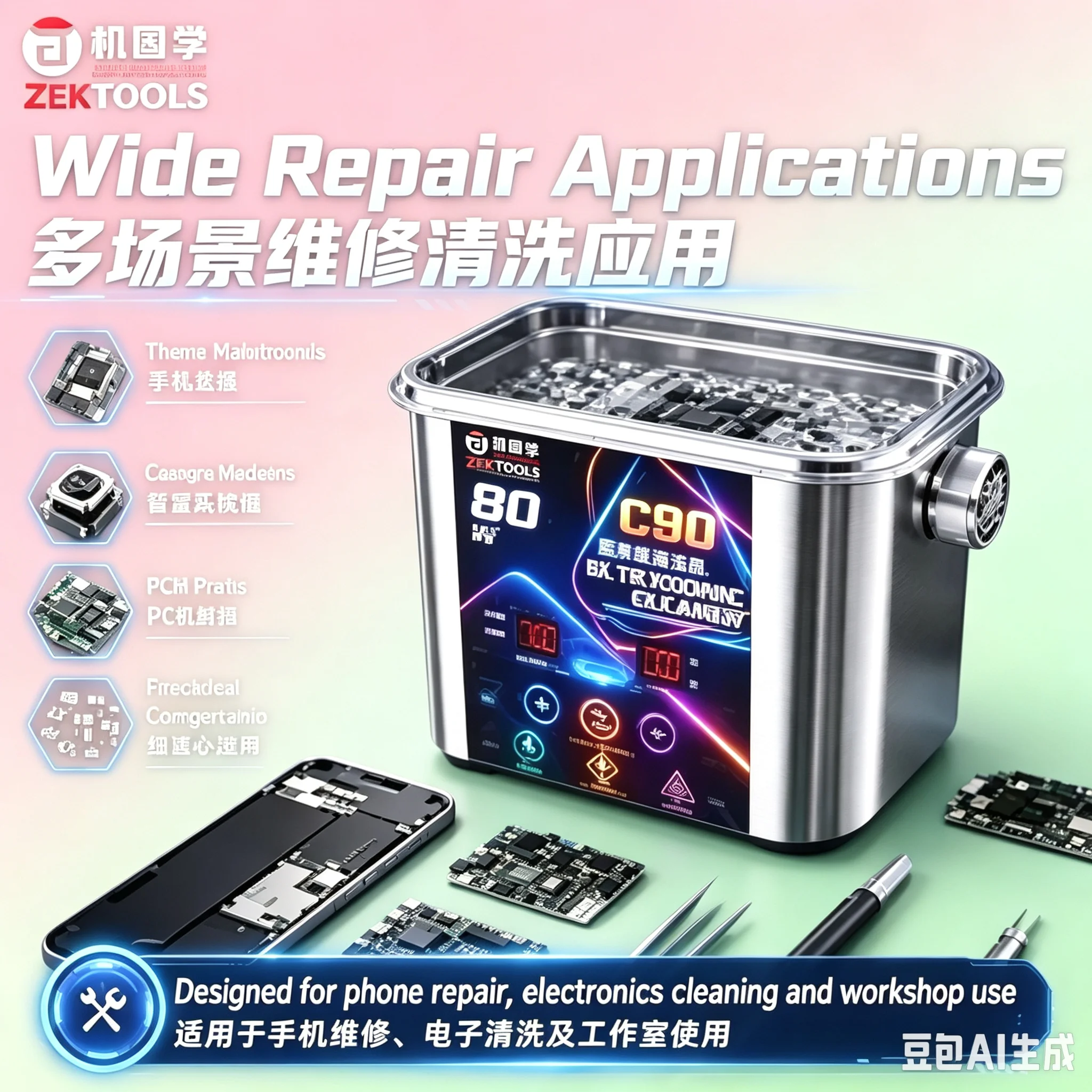 JTX 1.2L Ultrasonic Cleaner – Suitable for cleaning mobile phone motherboards, camera modules, and electronic components.