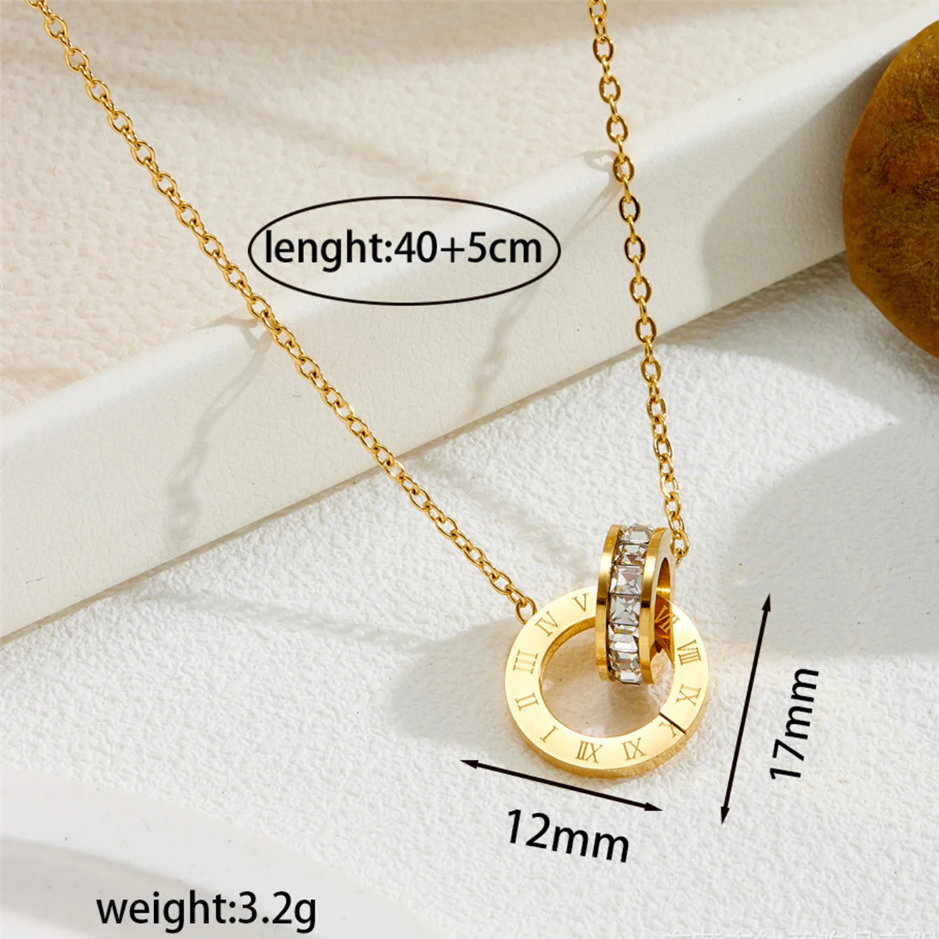 Luxury Roman Numeral Interlocking Circle Stainless Steel Necklace Women Dainty Zircon Pendant Gift For Her Fashion Jewelry