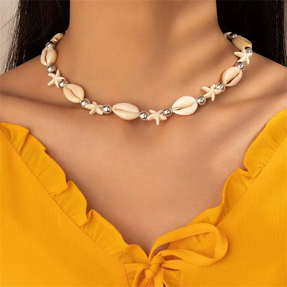 Bohemian Starfish Shells Choker for Women Summer Handmade Braided Necklaces Clavicle Chain Beach Holiday Fashion Jewelry Gifts