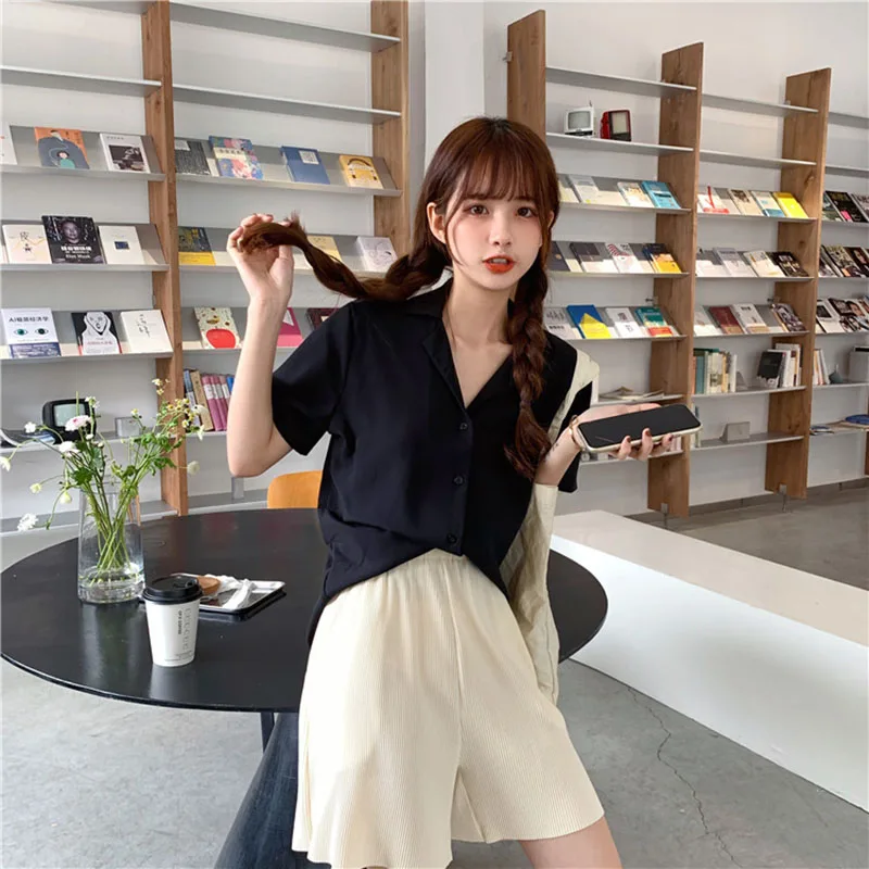 Korean Dongdaemun 2024 Offers And Liquidation Everything Cheap Loose Short Sleeve Elegant Blouse Black Pink Light Green Blue