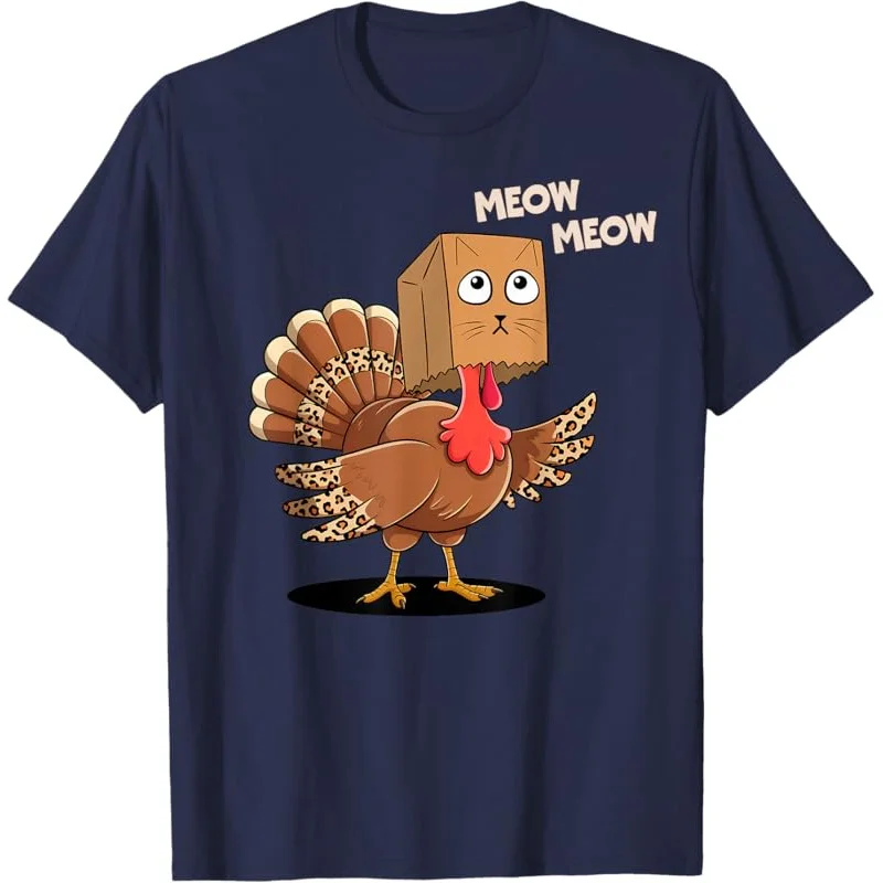 Thanksgiving Women Men Turkey Cat Meow Funny T-Shirt