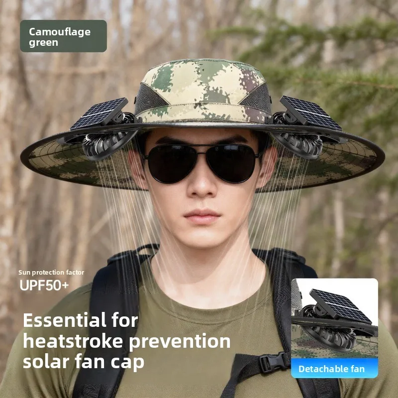 Solar Fan Hat for Outdoor Work Summer UV Protection Fishing Cap Lightweight Bucket Hat for Garden Hands Free Sun Shade Headwear view 4