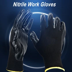 5 Paris Nitrile Work Gloves Anti Slip Wear-resistant Waterproof Breathable Safety Gloves Palm Coated Hand Repairman Supplies XL