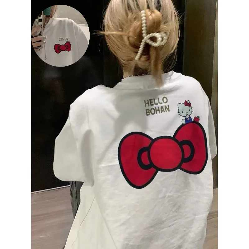 

Autumn Winter Women’s Hoodies Hello Kitty Merch Bow Print Clothing Sweatshirt Y2K Oversized 100% Cotton Pullover Causalwear