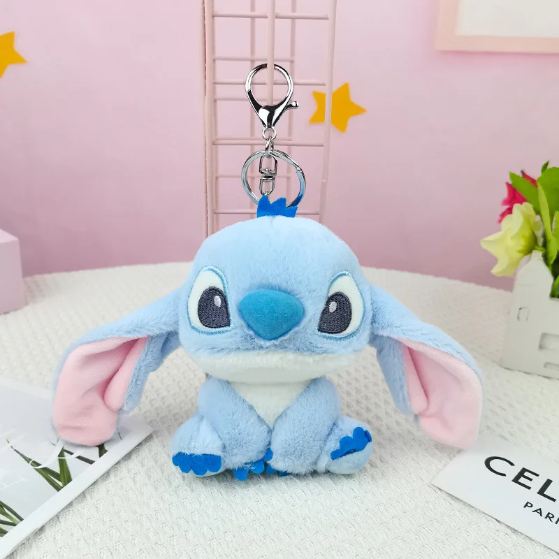 12CM Disney Stitch Plush keychain Kawaii Action Figures Cartoon Backpack Pendant Cute Doll keyring Bag Car Pendant Stuffed Toys