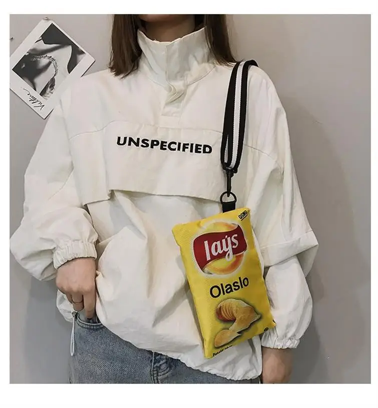 Umhängetasche mit Kartoffelchips-Snack-Muster, Damenversion, kleine einzelne Umhängetasche, lustige Umschlagtasche für Frauen und Mädchen, Handytasche – Detail 9