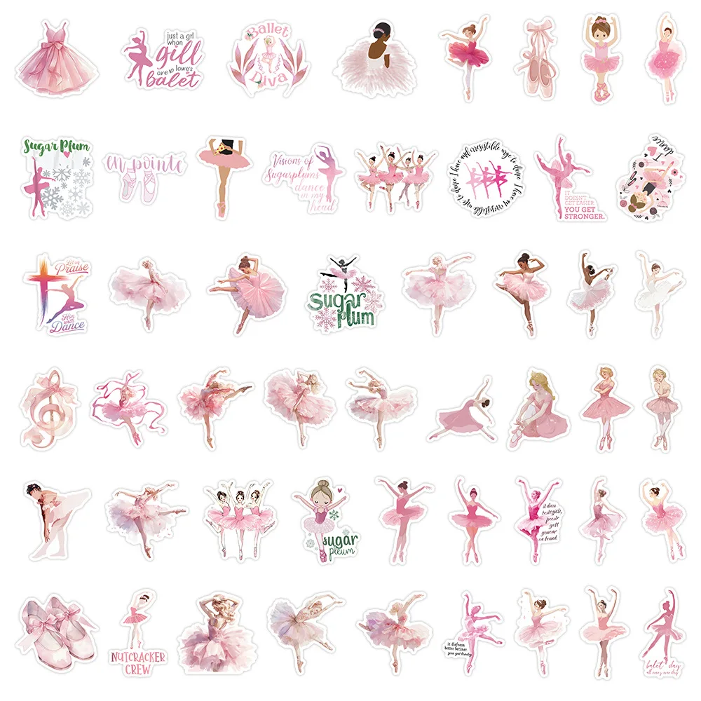 10/50PCS New Ballet Cartoon Stickers Pink Graffiti Cute Girl Decoration Dance DIY Toys Laptop Guitar Car Bike Skateboard Decals