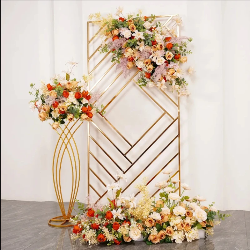 Wedding Big  Geometric Frame Screen Backdrops Decoration Flower Arch With Bouquet Stand Floral Balloon  Backgrounds Props 4pcs