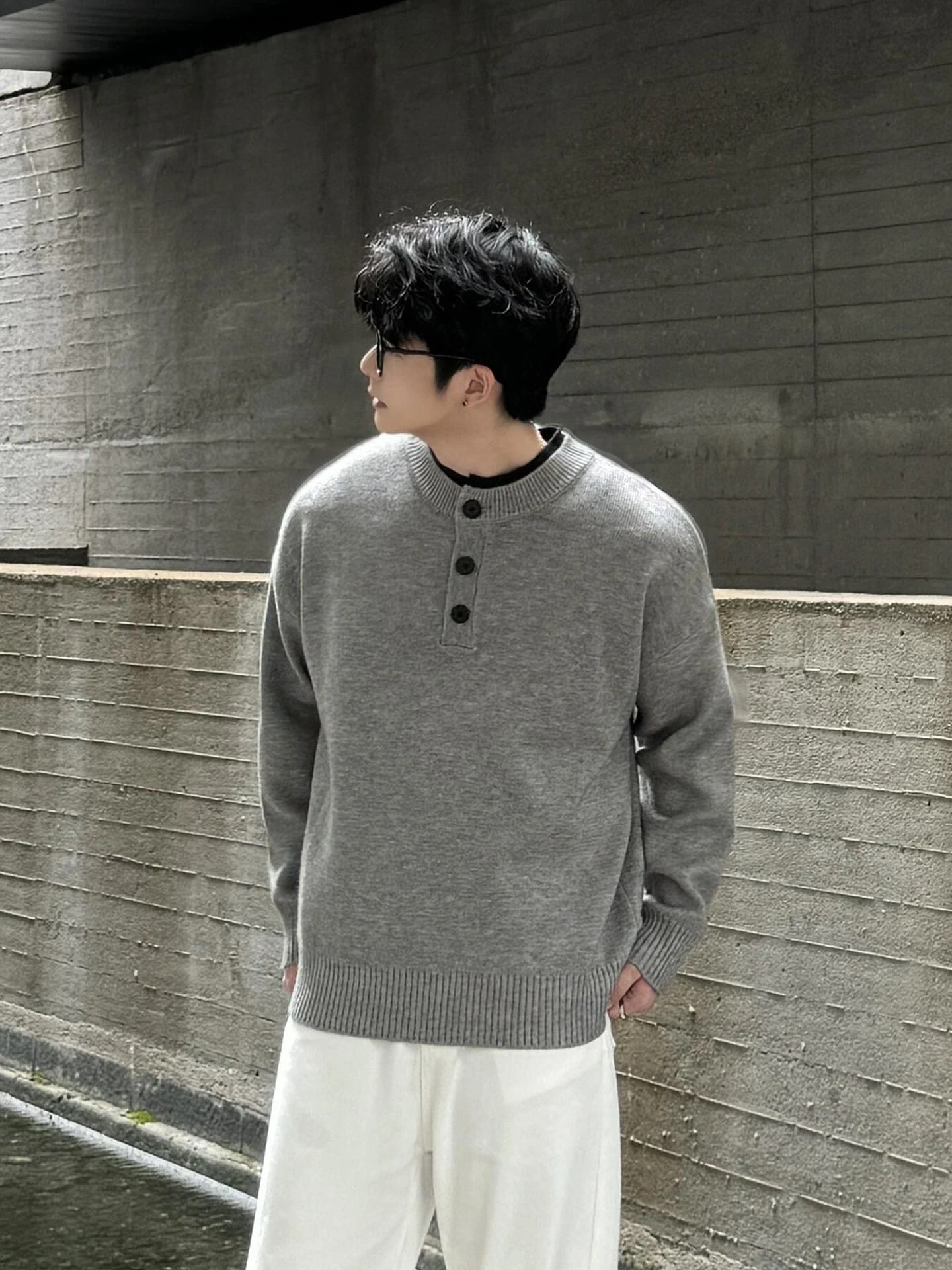 

Cleanfit Lazy Sle Henry Collar Knitwear Men's Base Layer Sweater Vintage High-End Feelings Outerwear for Autumn And Winter