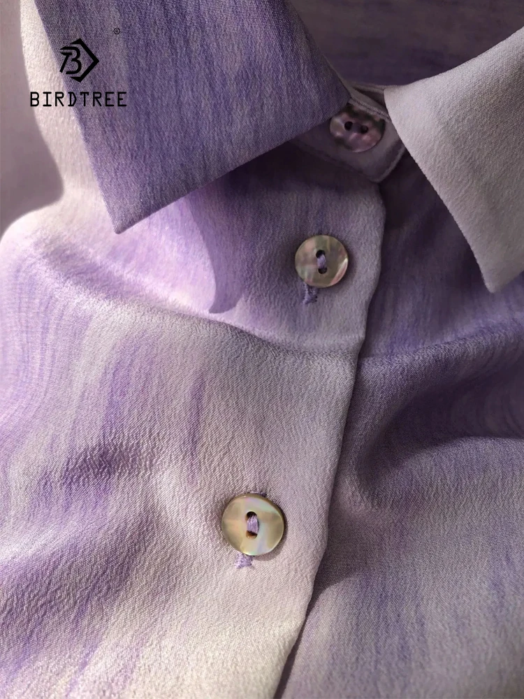 

Birdtree Matching Halo Dyed Sand Wash Lapel Long Sleeved Shirt,Spring 17.2MM 100%Mulberry Silk,Gentle Gradual Shirt T41309QC