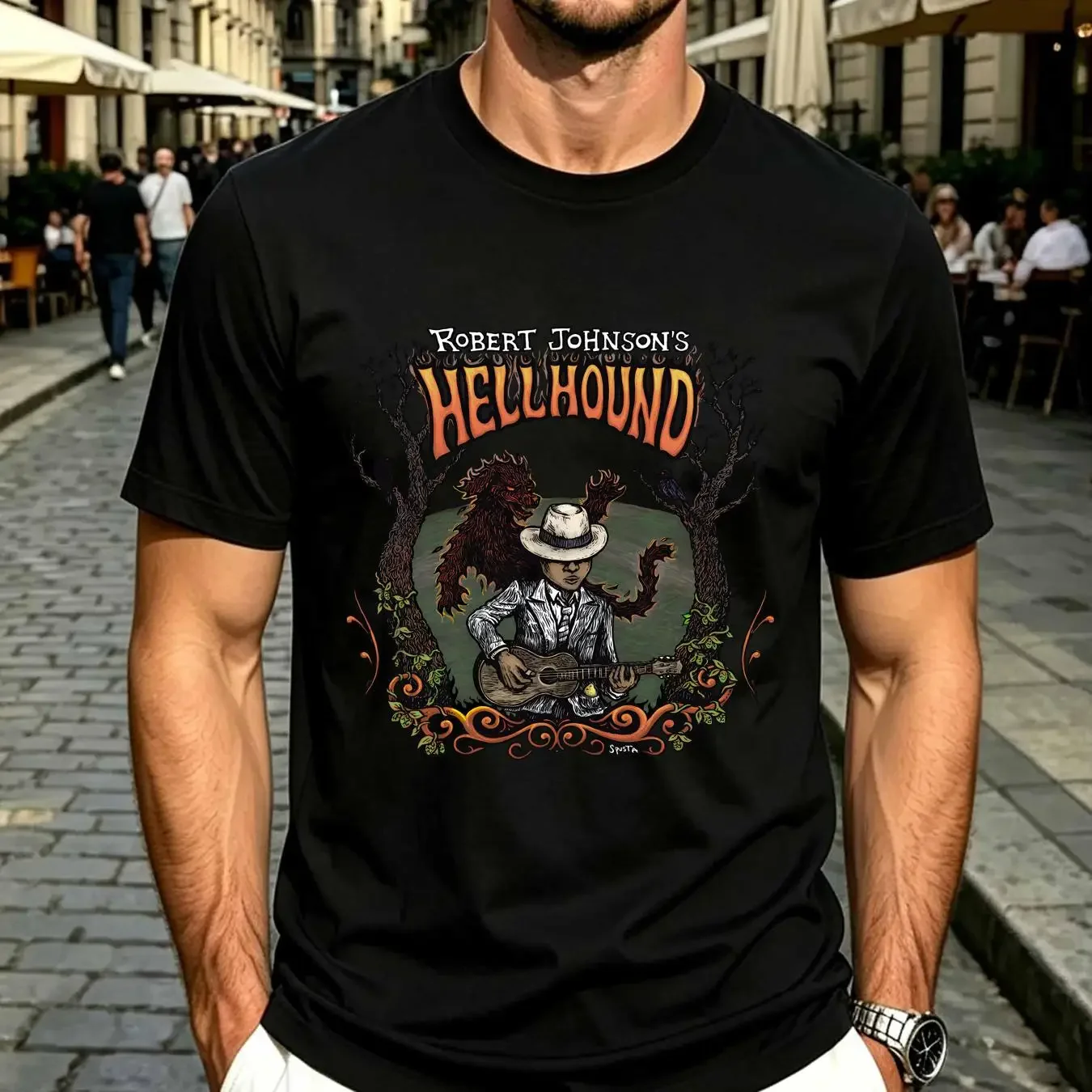 washed T Shirt New Popular Robert Johnson s Hell Hound Cotton Men 5XL 1CM440 vintage Washed Slightly homme Breathable
