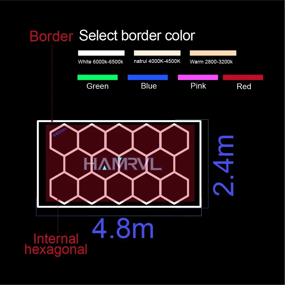 2.4m/4.8m Frame Colored Led Hexagonal Garage Ceiling Light 110-220V Auto Car Show Room Car Detailing Car Studio Hair salons shop