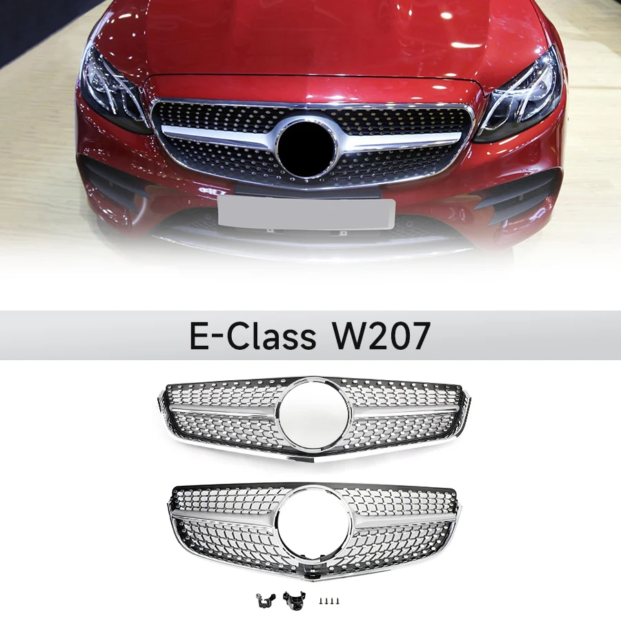 Topteng Silver Diamond Car Grille for Mercedes Benz E-Class W207 Pre-LCI 2010-2013 LCI 2014-2017